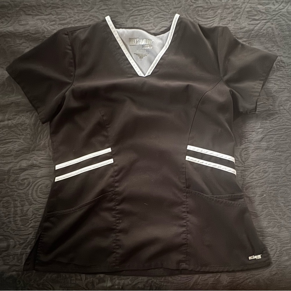 Grey’s  Anatomy Active Black & White Scrub Top Women’s Large
